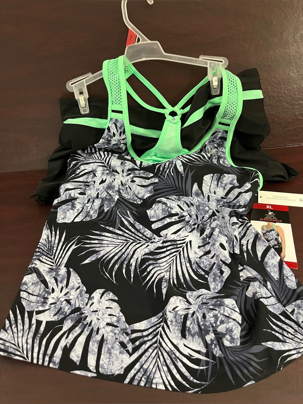 Tropical-Print Racerback Tank with Mint Trim 2Piece Swim Suit XL
